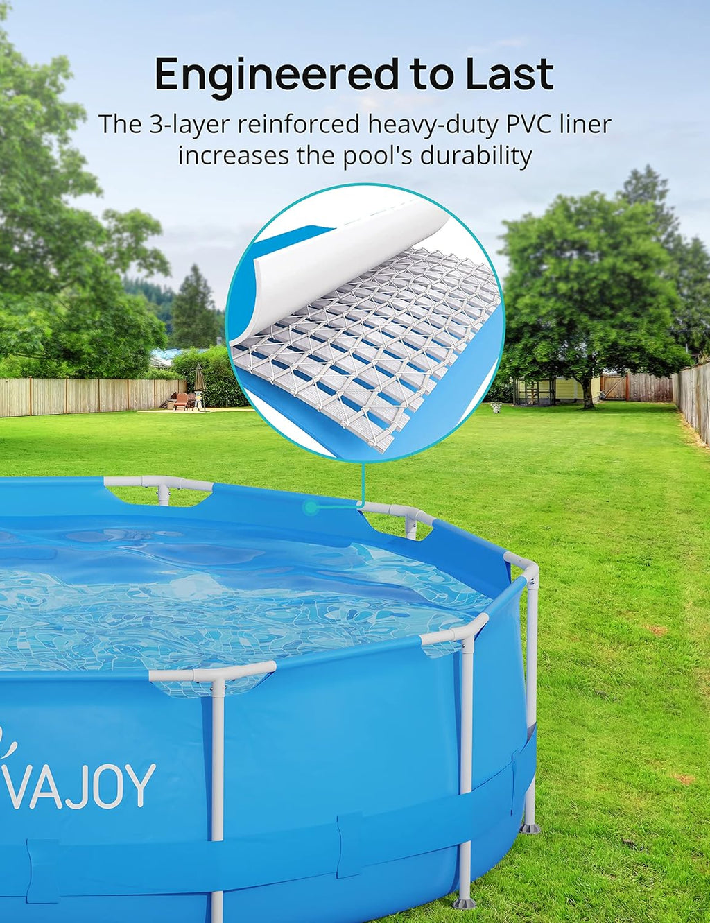 EVAJOY 12ft x 30in Metal Frame Swimming Pool, Outdoor Round Above Ground Pool with Steel Frame, Heavy-Duty PVC, Easy Assembly for Backyard, Garden, Lawn