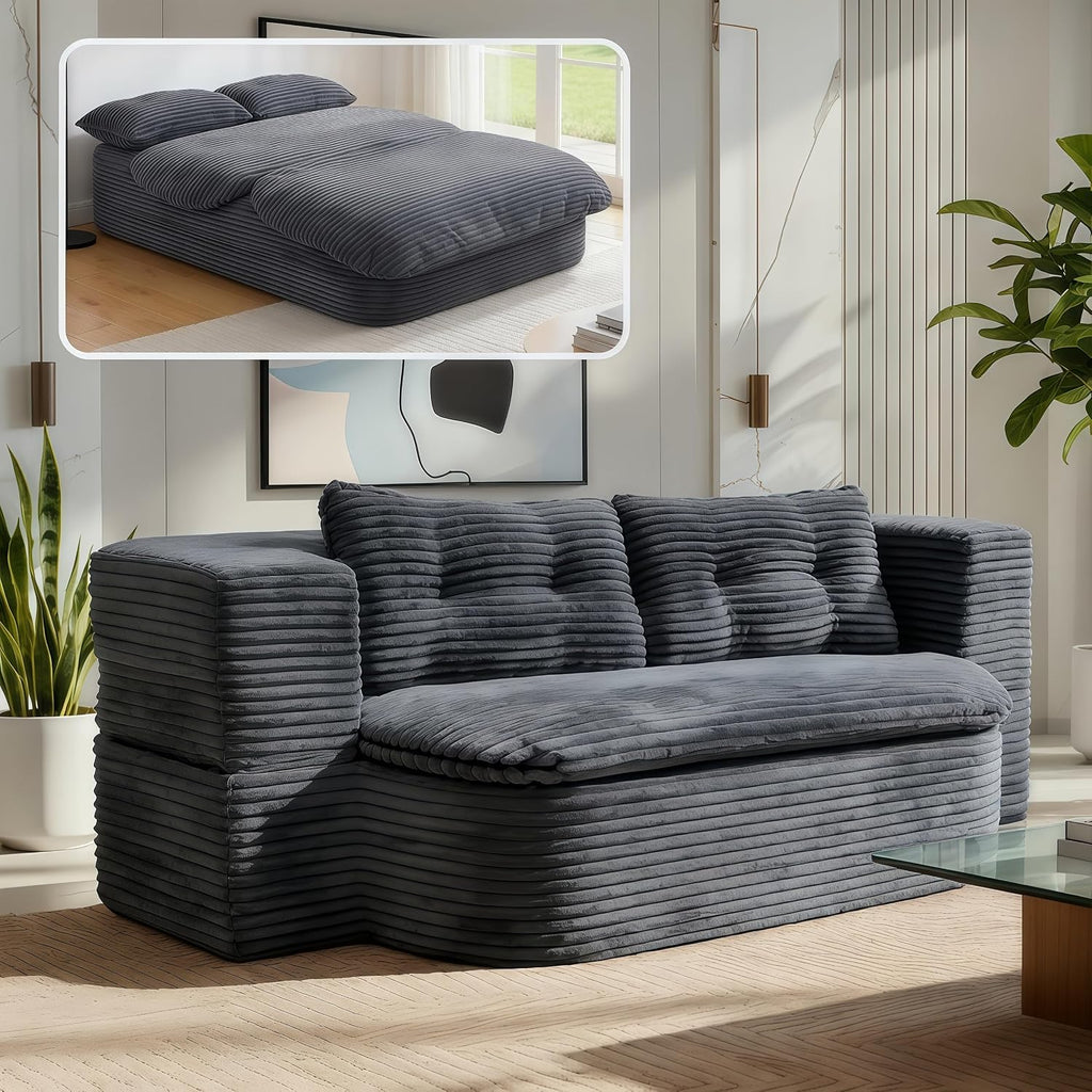 78.7-inch Folding futon Sofa Bed, Full-Size Convertible Sleeper couch Bed, Memory Sponge Double settee with Comfortable Mattress, Suitable for Living Room and Guest Room (dark gray, 78.7 inches)