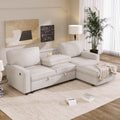 LUMISOL 89' Convertible Sleeper Sofa Bed, Modern L-Shaped Sectional Sofa Pull Out Couch with Chaise, Chenille Sofa Bed with Cup Holder, USB Ports for Living Room, Small Apartment, Beige