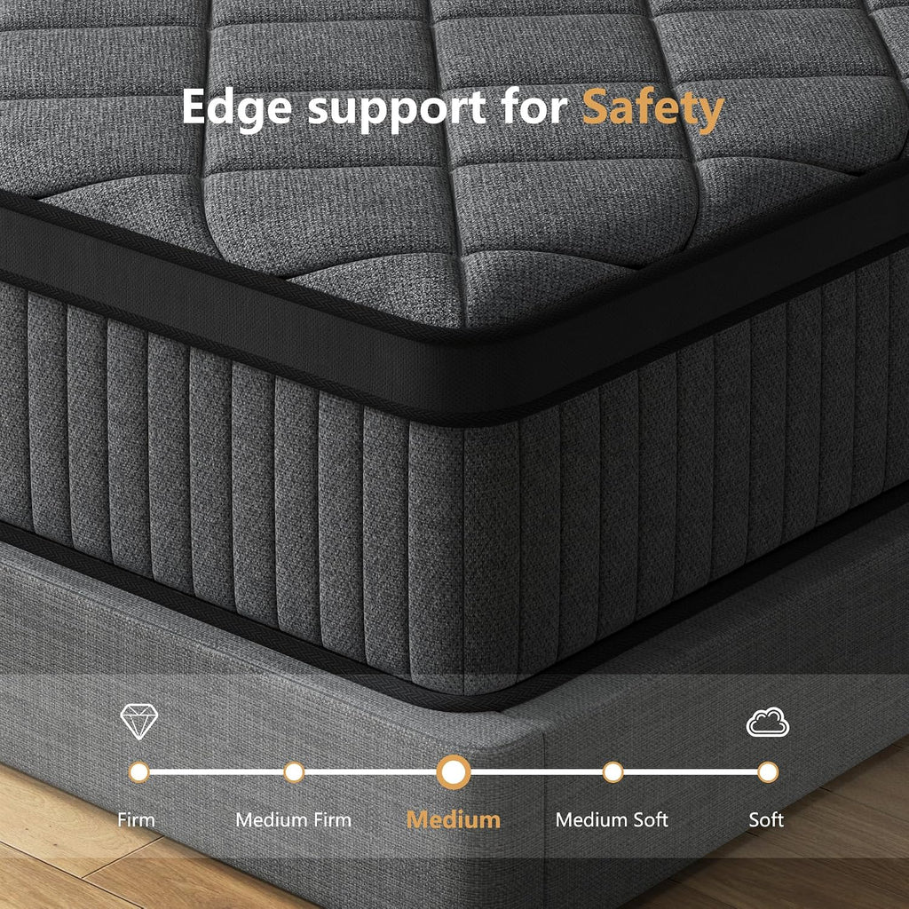 Twin Black Mattress,12 inch Hybrid Mattress Twin Size,Medium Firm with Memory Foam and Pocket Springs,Breathable Cover 12 inch Bed in a Box,39'X75'X12'