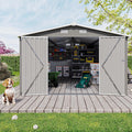10 x14 FT Outdoor Storage Shed, Extra Large Metal Garden Shed with Waterproof Roof and 3 Lockable Doors, All-Weather Utility Tool Shed Storage House for Backyard, Patio, Lawn (Light Gray)