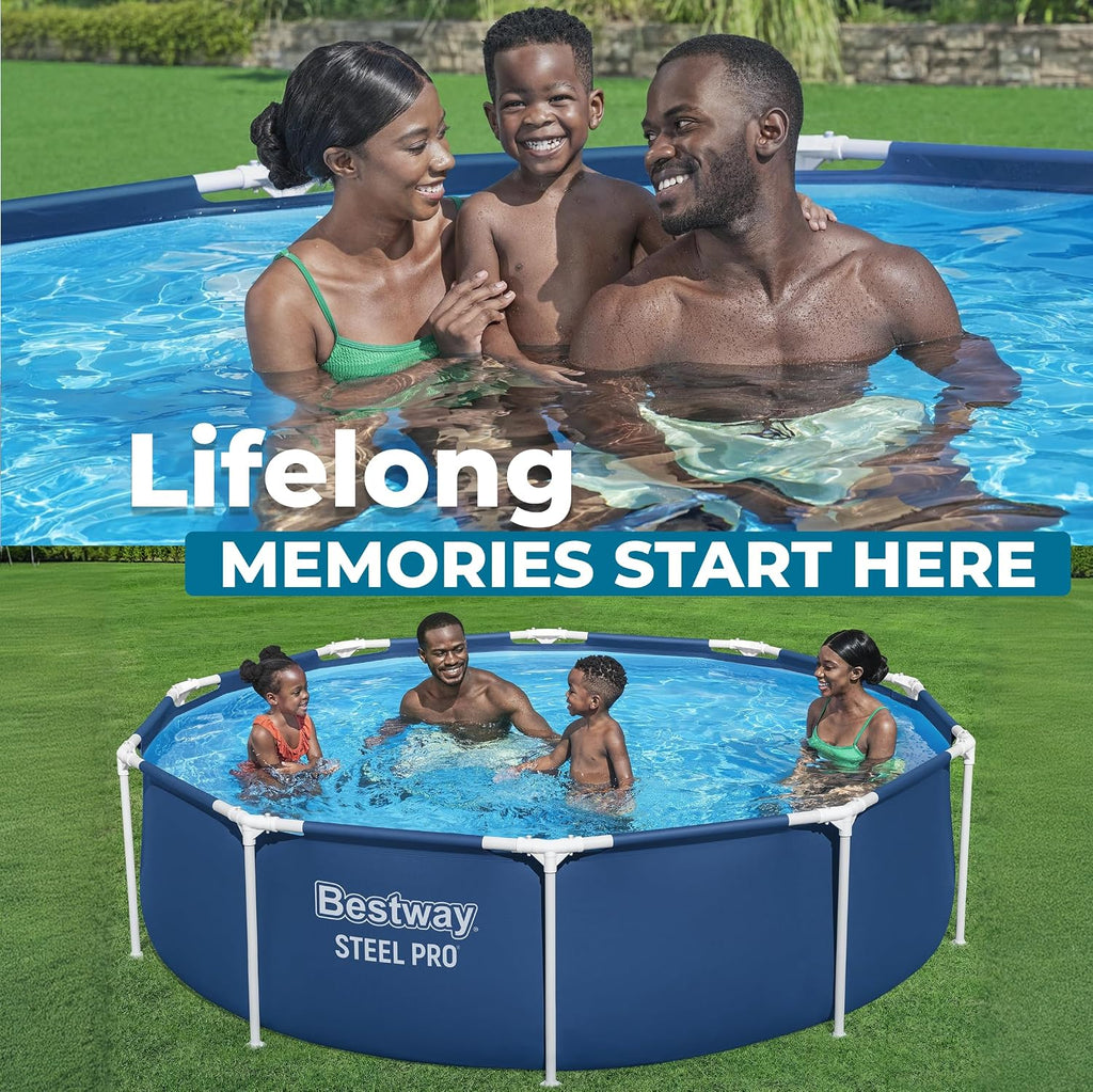 Bestway Steel Pro 12 feet x 30 inches Round Above Ground 1,710 Gallon Pool Set with DuraPlus Liner, 530 Gallon Pool Filter, and Repair Patch