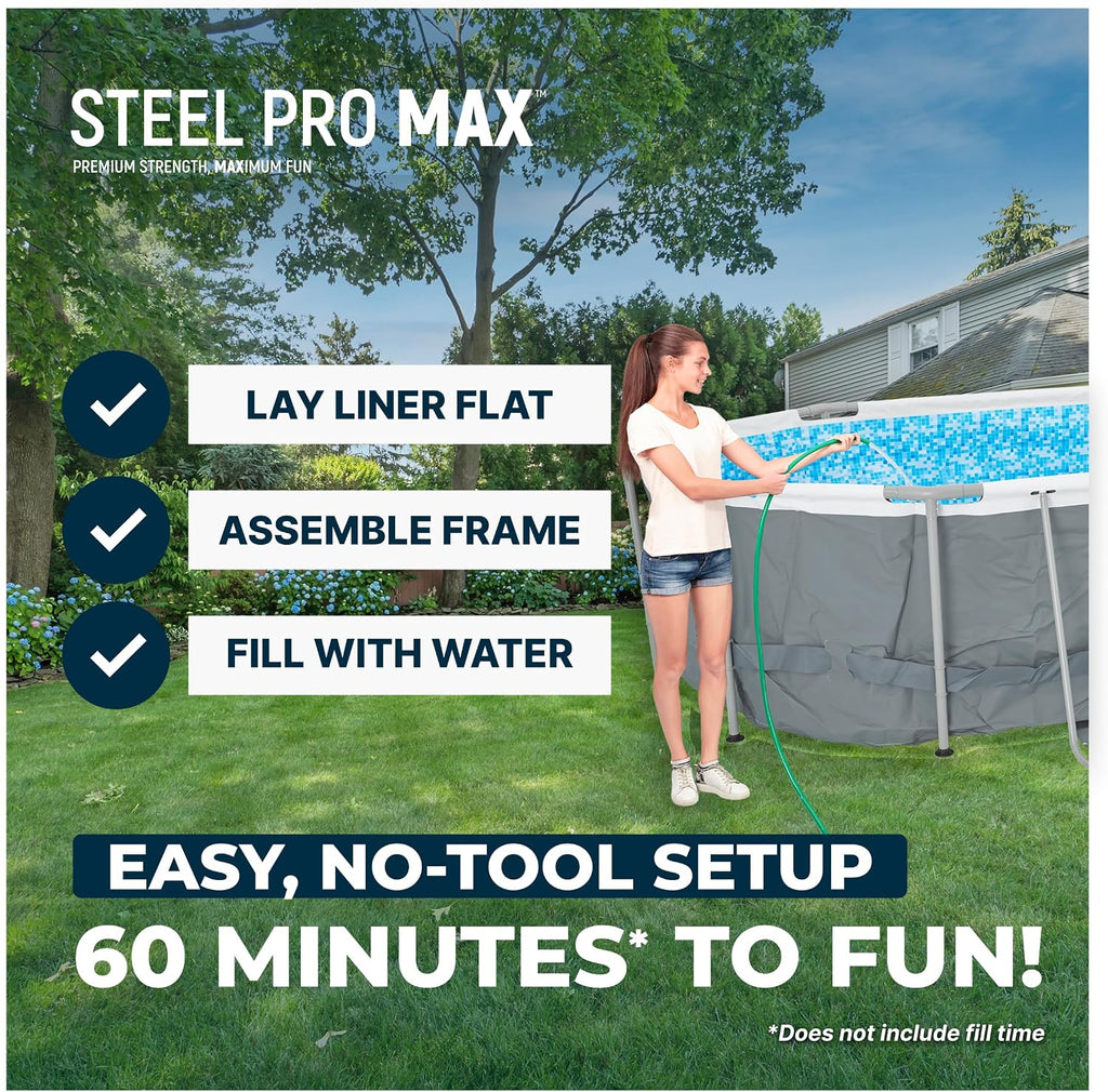 Bestway Steel Pro MAX 16' x 10' x 42' Above Ground Pool, Oval Metal Frame Outdoor Swimming Pool Set with Filter Pump, Ladder, and Cover, Gray