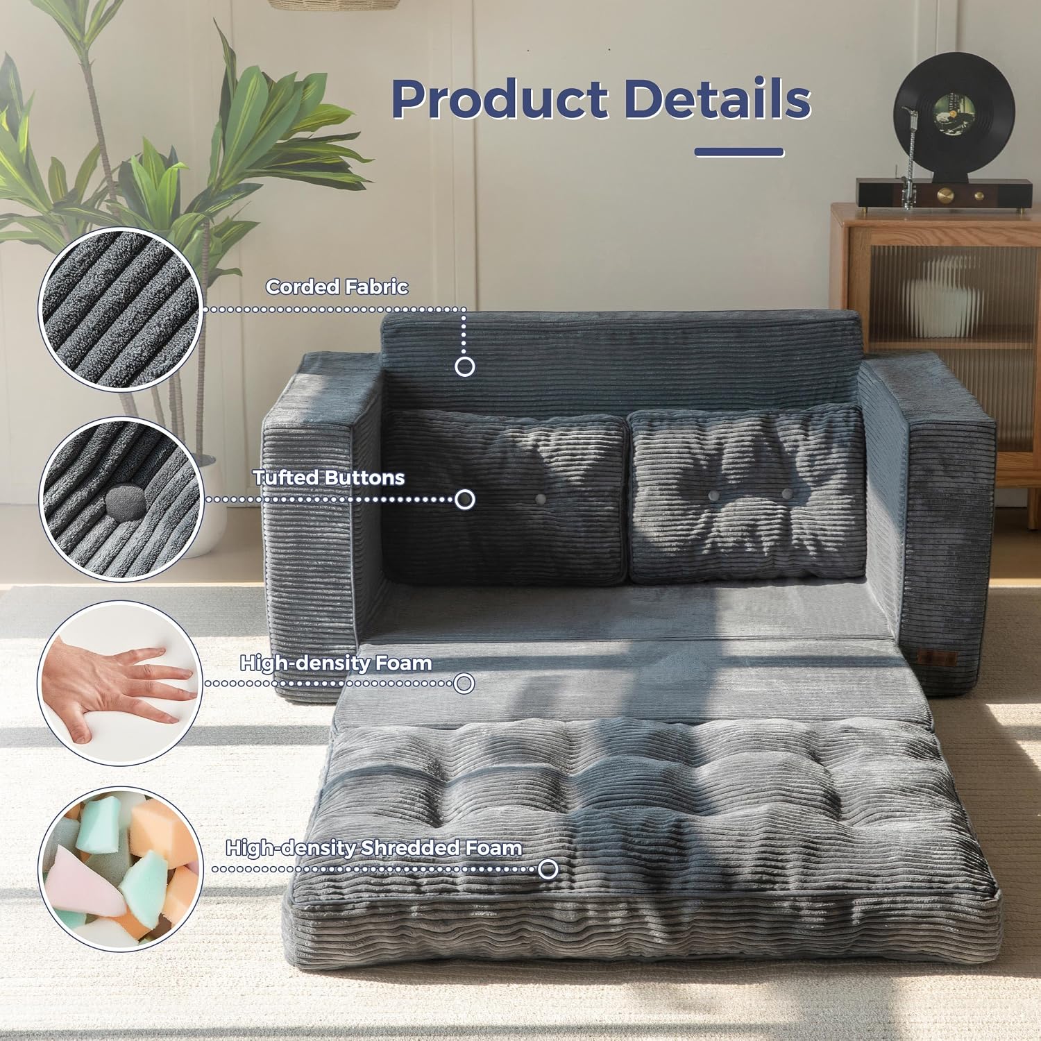 MAXYOYO Convertible Sofa Bed, Pull Out Loveseat Sleeper Sofa, 2 in 1 Folding Couch Bed