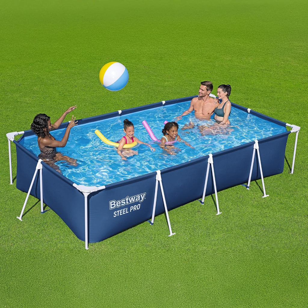 Bestway Steel Pro 13 Foot x 32 Inch Rectangular Above Ground Outdoor Pool Steel Framed Vinyl Swimming Pool with 1,506 Gallon Water Capacity, Blue