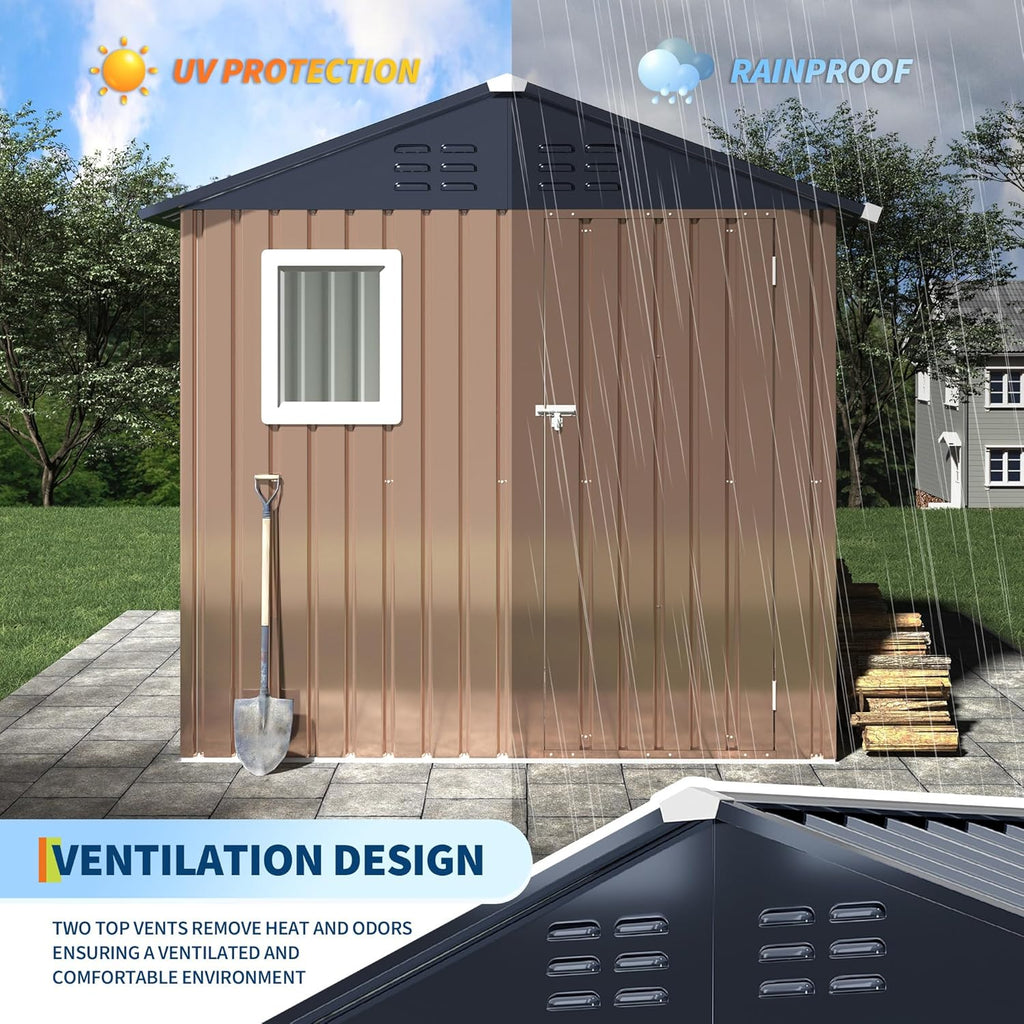 6x4 FT Metal Storage Shed with Window– Outdoor Utility Shed with Lockable Door & Air Vent, Garden/Yard Shed Kit for Backyard Patio Lawn