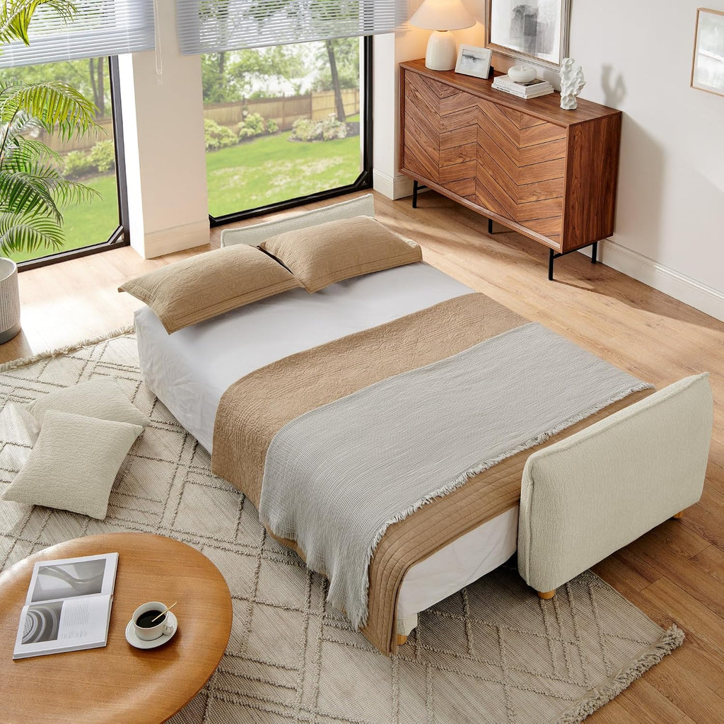 Mofolit Sleeper Sofa Bed Convertible Couch with Storage in Chenille Fabric Loveseat for Living Room Apartment and Small Spaces(Cream)