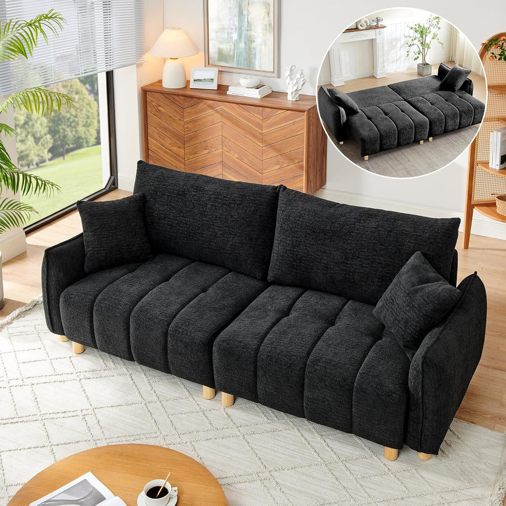 Mofolit Sleeper Sofa Bed Convertible Couch with Storage in Chenille Fabric Loveseat for Living Room Apartment and Small Spaces (Black)