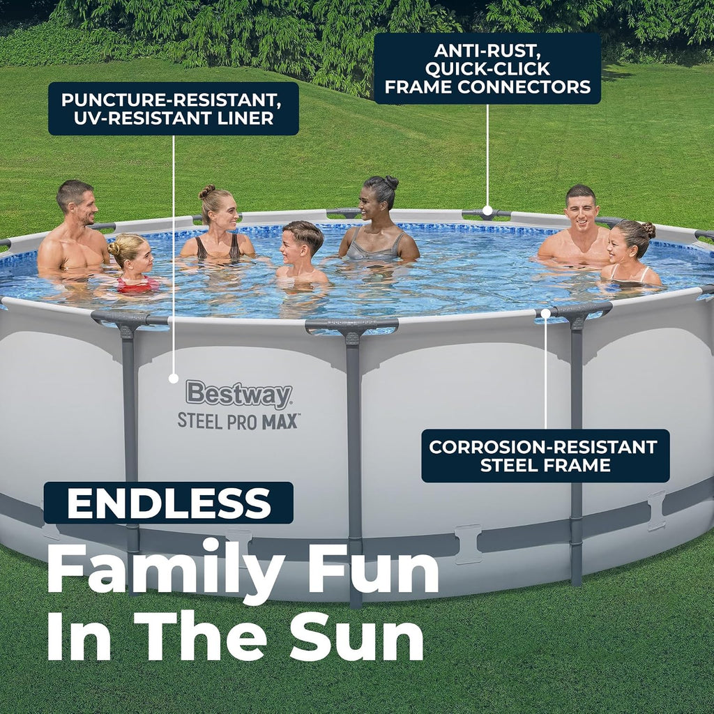 Bestway Steel Pro MAX 14' x 48' Above Ground Pool, Round Metal Frame Outdoor Swimming Pool Set with Filter Pump, Ladder, and Cover, Gray