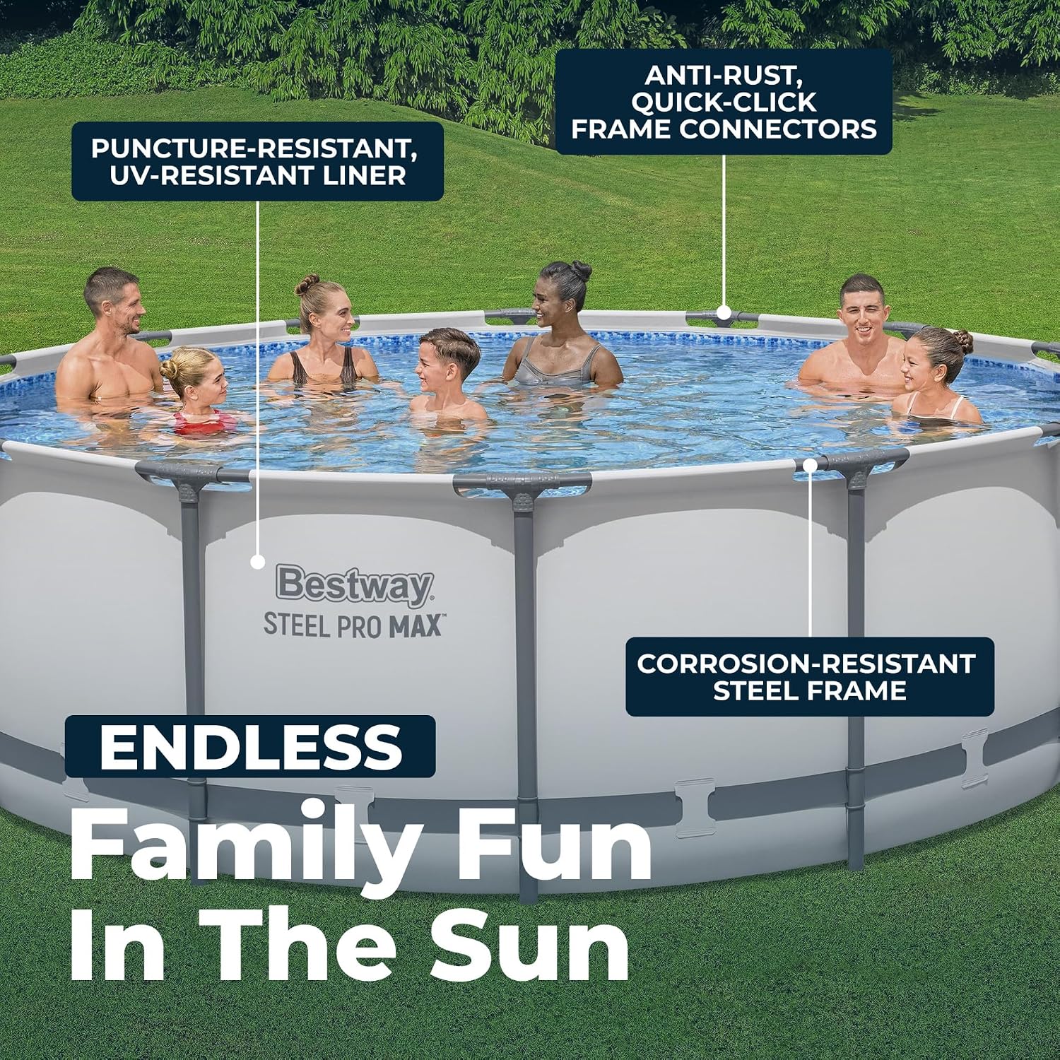 Bestway Steel Pro MAX 14' x 48' Above Ground Pool, Round Metal Frame Outdoor Swimming Pool Set with Filter Pump, Ladder, and Cover, Gray