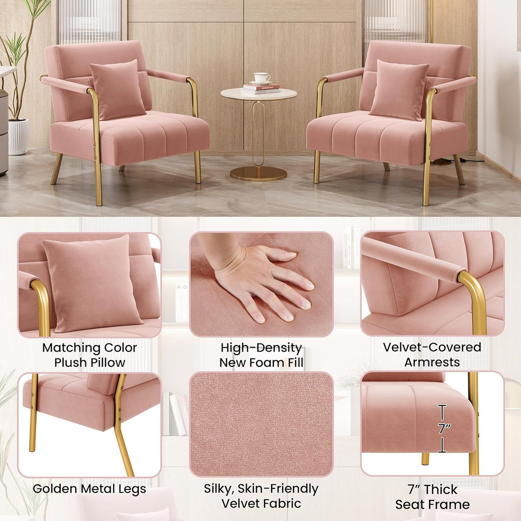 Yaheetech 30' W Modern Sofa Small Sofa Luxurious Velvet Fabric Couch with Gold-Tone Metal Arms and Legs for Living Room, Home Office, Studio Pink