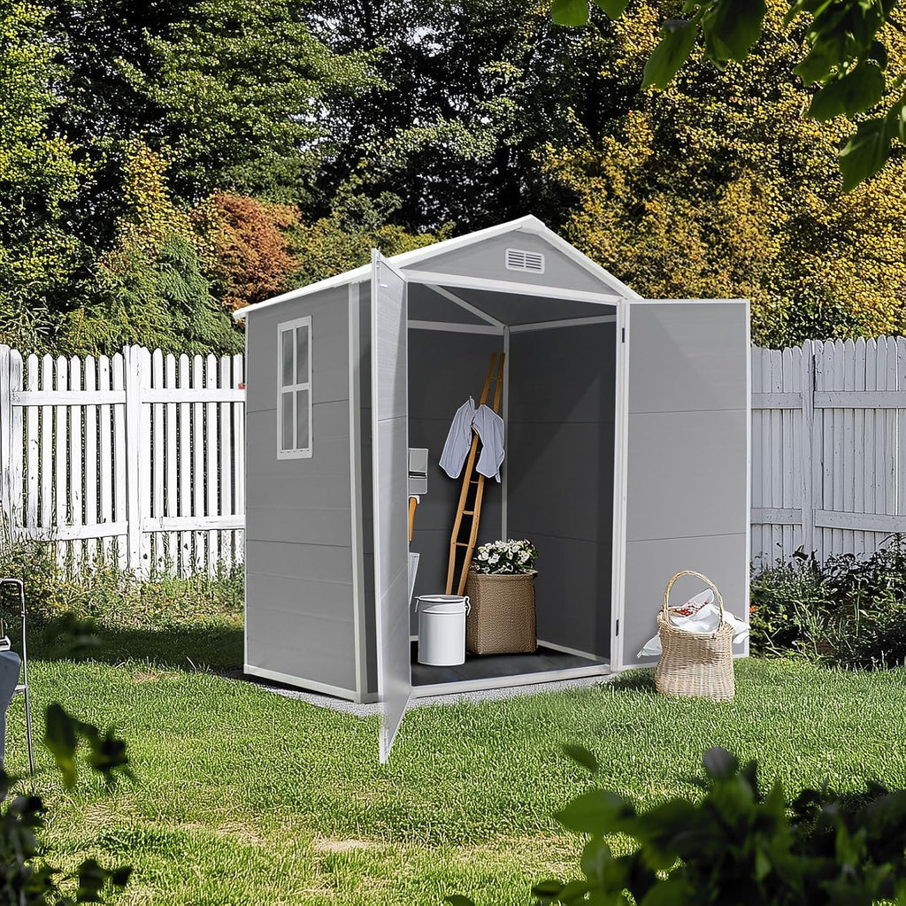 VINGLI 6x4.5 FT Outdoor Plastic Storage Shed, Patio Storage Bins with Weatherproof, Lockable Design with Large Capacity for Garden Tools, Light Grey