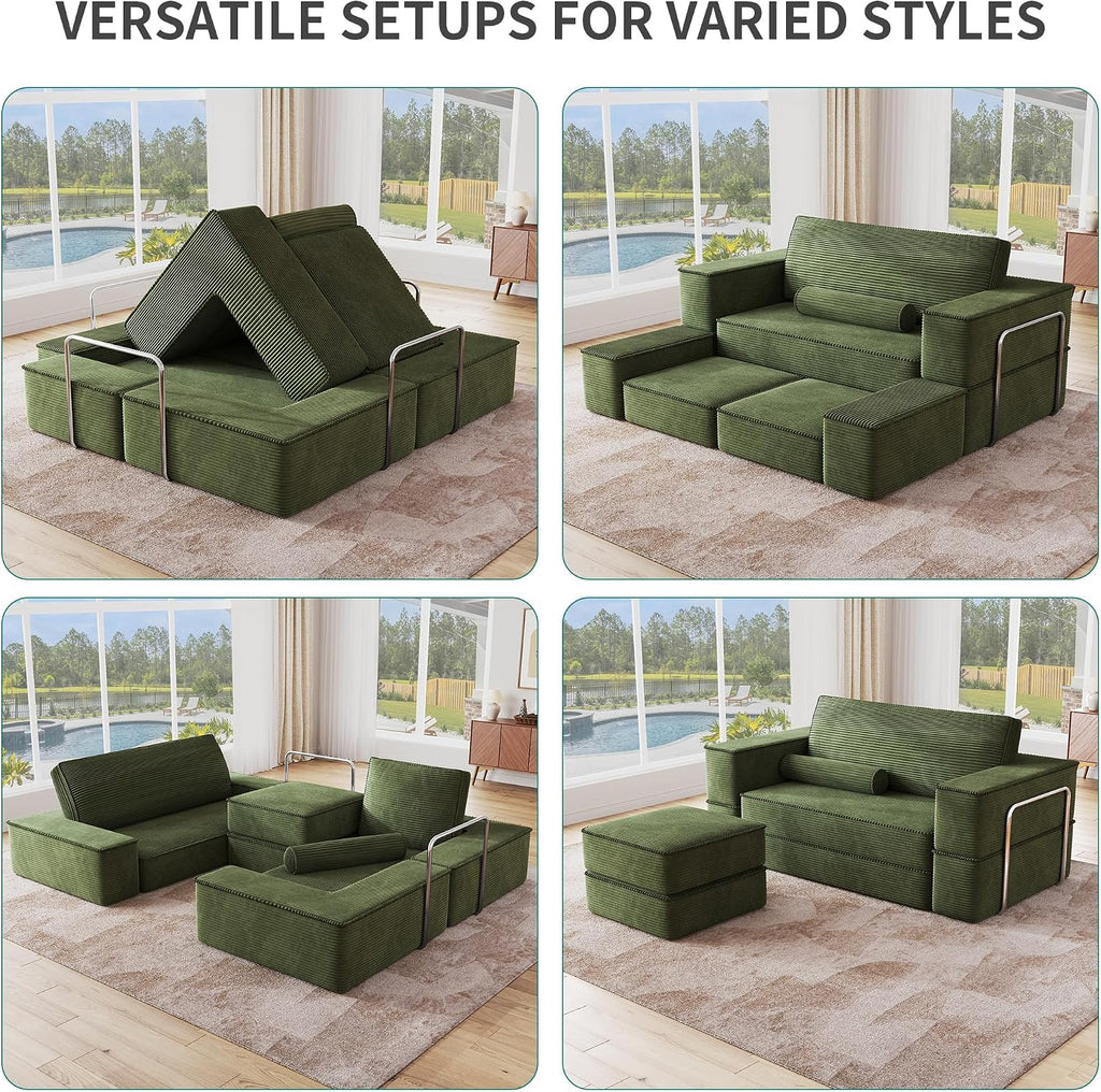 YITAHOME 103' Convertible Sofa, Corduroy Cloud Sectional Couch, Boneless Couch Sofa Bed with Deep Seat & Tall Pillows, Sectional Couches for Living Room