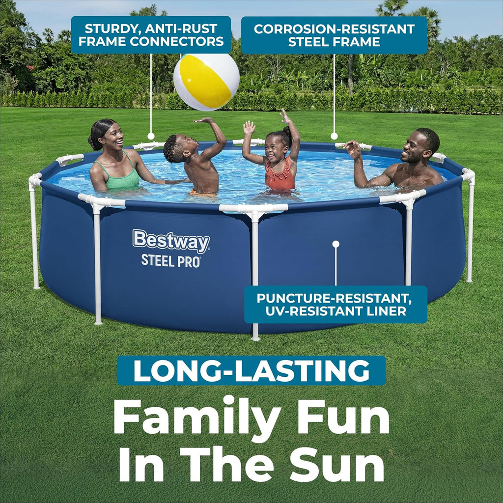 Bestway Steel Pro 12 feet x 30 inches Round Above Ground 1,710 Gallon Pool Set with DuraPlus Liner, 530 Gallon Pool Filter, and Repair Patch