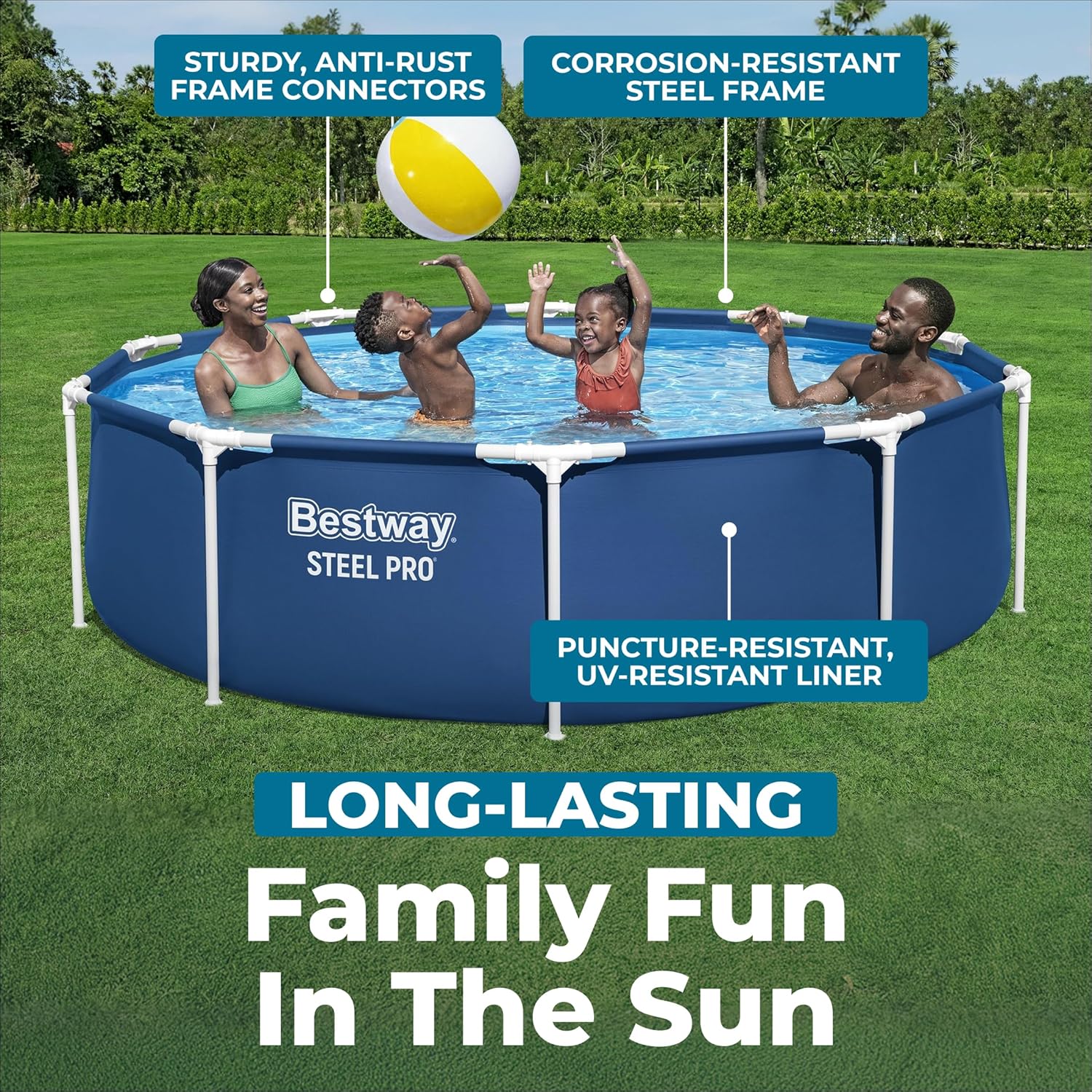 Bestway Steel Pro 12 feet x 30 inches Round Above Ground 1,710 Gallon Pool Set with DuraPlus Liner, 530 Gallon Pool Filter, and Repair Patch