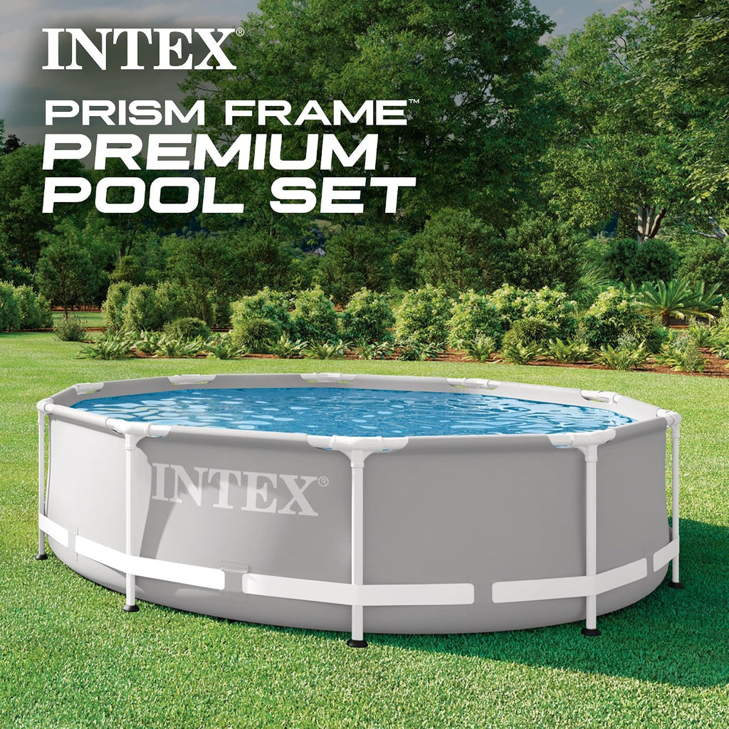 INTEX 26701EH Prism Frame Premium Above Ground Swimming Pool Set: 10ft x 30in – Includes 330 GPH Cartridge Filter Pump – SuperTough Puncture Resistant – Rust Resistant – 1185 Gallon Capacity