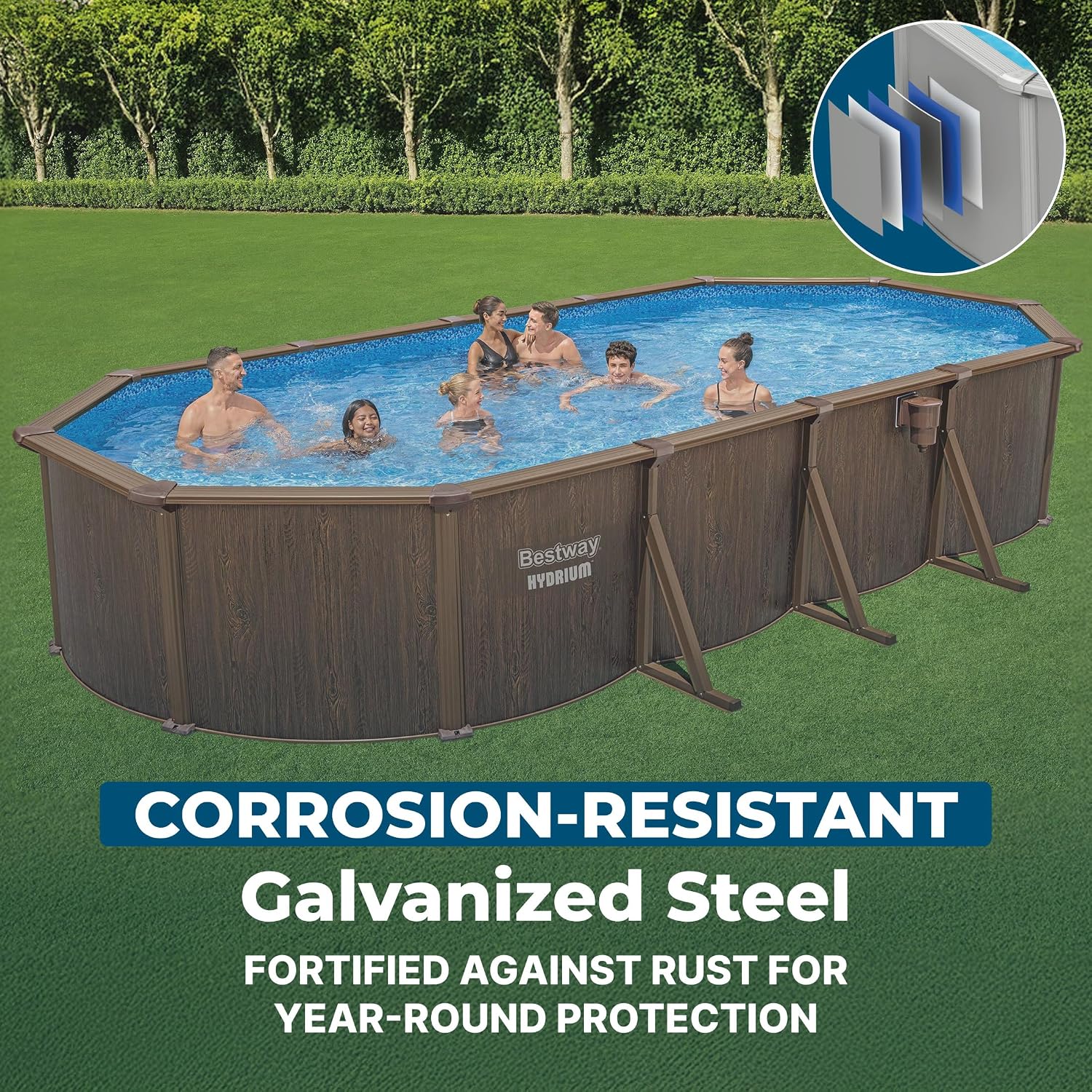 Bestway Hydrium 24' x 12' x 52' Above Ground Pool, Oval Steel Side Wall Frame Outdoor Swimming Pool Set with Sand Filter Pump, Ladder & Accessories