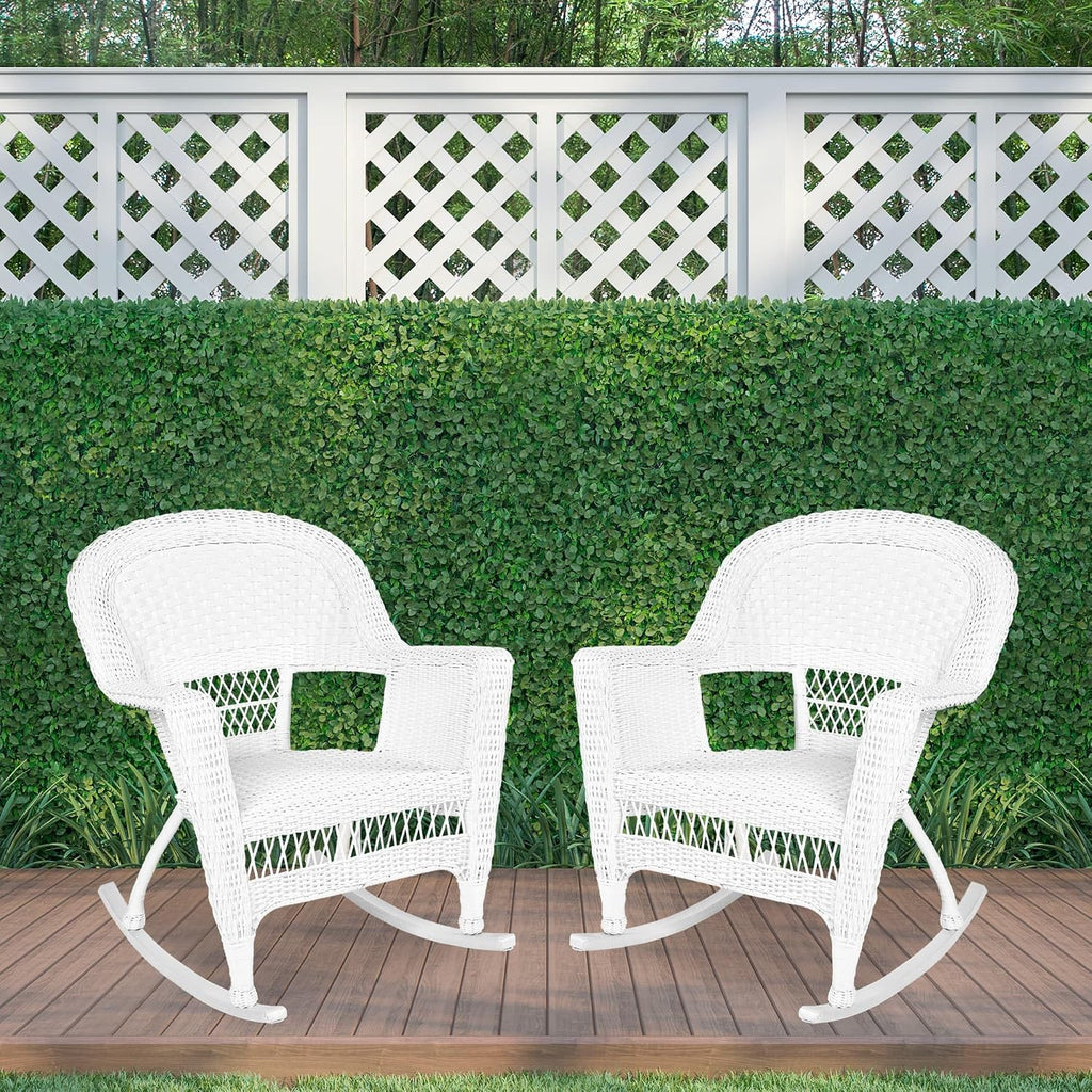 Jeco , Set of 2 Wicker Rocker Chairs, White
