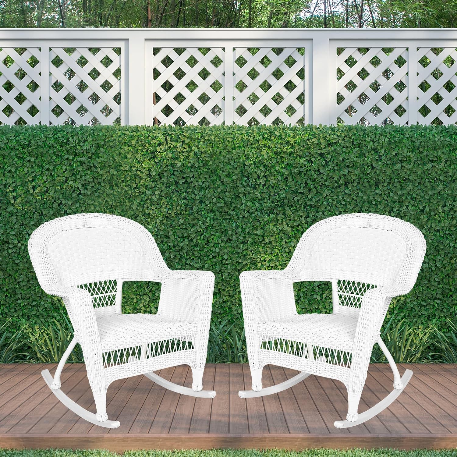 Jeco , Set of 2 Wicker Rocker Chairs, White