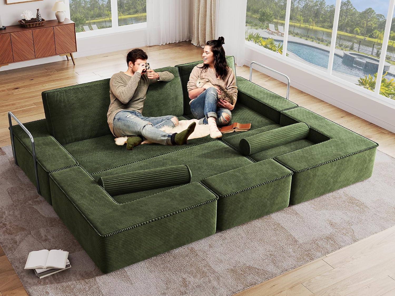 YITAHOME 103' Convertible Sofa, Corduroy Cloud Sectional Couch, Boneless Couch Sofa Bed with Deep Seat & Tall Pillows, Sectional Couches for Living Room