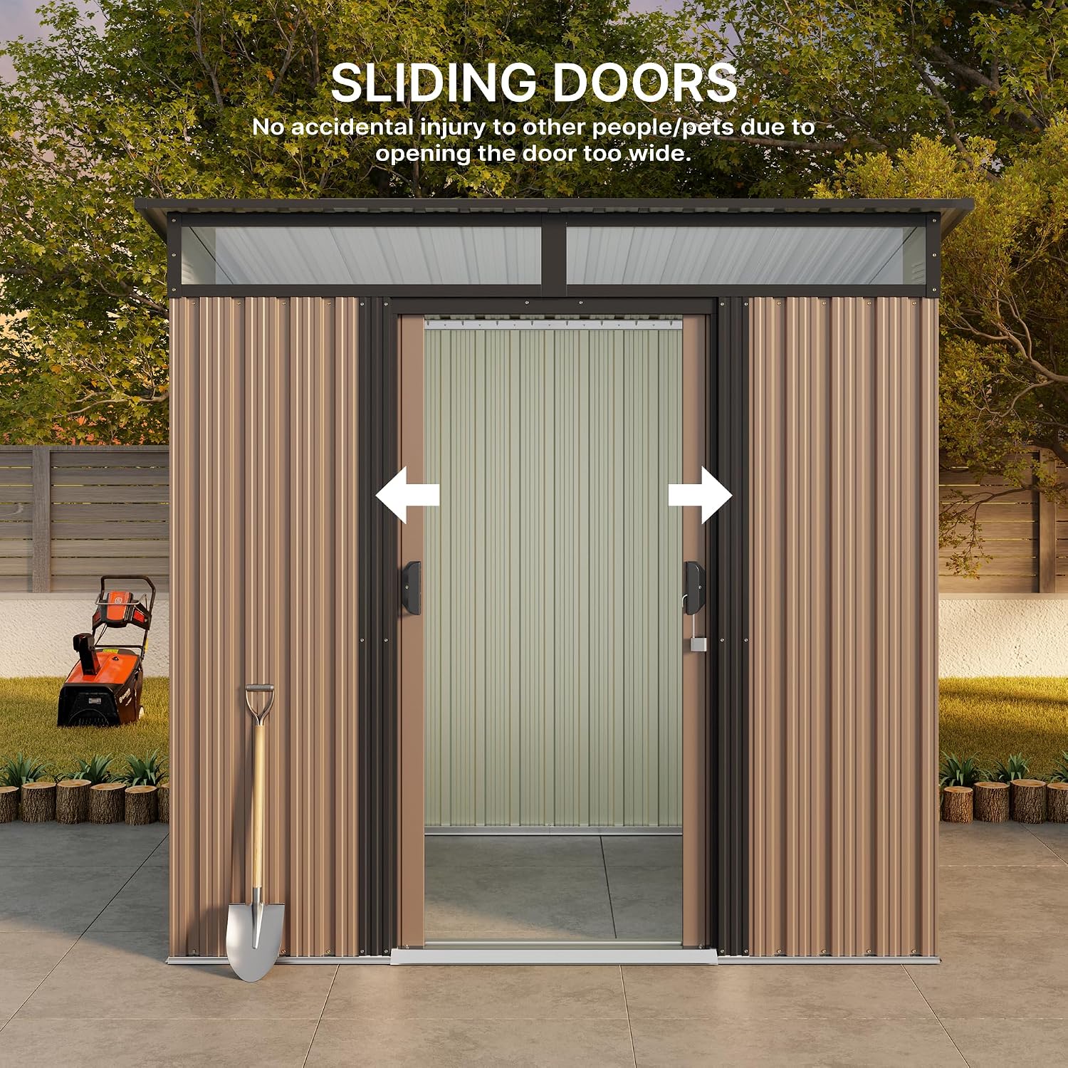 Gizoon 6'x4' Outdoor Storage Shed Metal Garden Shed with Sliding Lockable Doors, Versatile Tool Bike Shed with Transparent Panel Windows, Outdoor Storage Clearance for Backyard, Patio, Light Brown
