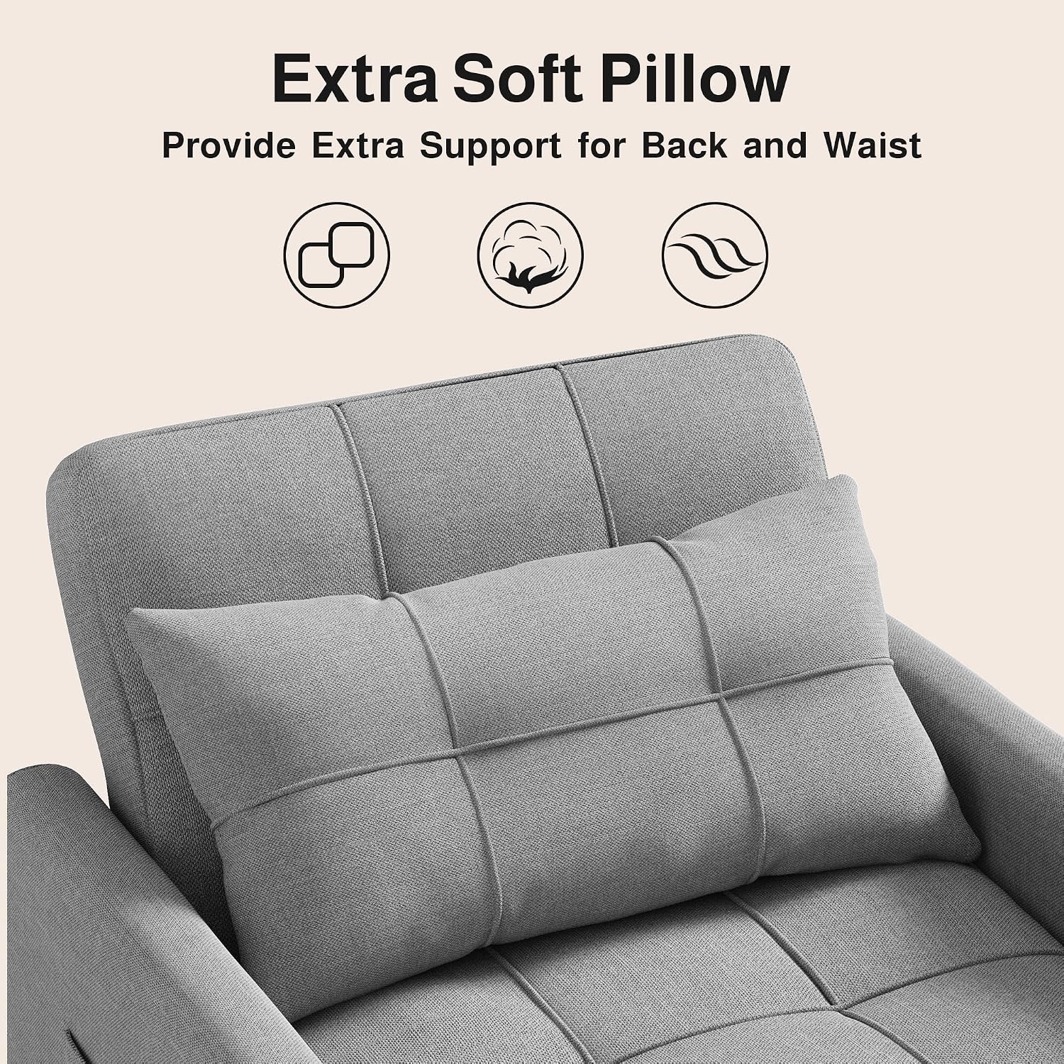 Ahomly Sleeper Sofa Chair Bed, Convertible Sofa Chair 3-in-1, Adjustable Sleeper Chair Pullout Sofa Bed with Modern Linen Fabric for Living Room Apartment Small Space, Grey
