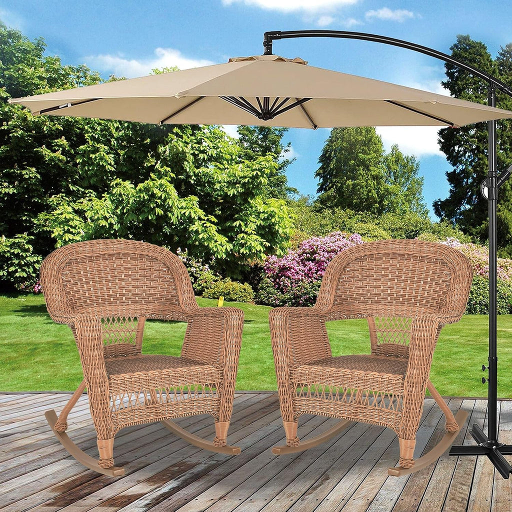 Jeco Set of 2 Wicker Rocker Chairs, Honey