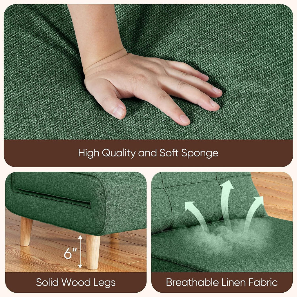Ahomly 3 in 1 Convertible Sleeper Chair, Sofa Chair for Adults with 6 Angle Adjustable Backrest, Single Sleeper for Living Room/Apartment/Office, Green