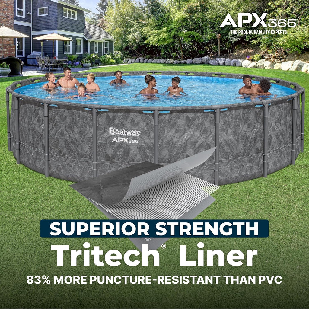 Bestway APX 365 20' x 52' Above Ground Pool, Round Metal Frame Outdoor Swimming Pool Set with Sand Filter Pump, Ladder, and Cover, Dark Marble
