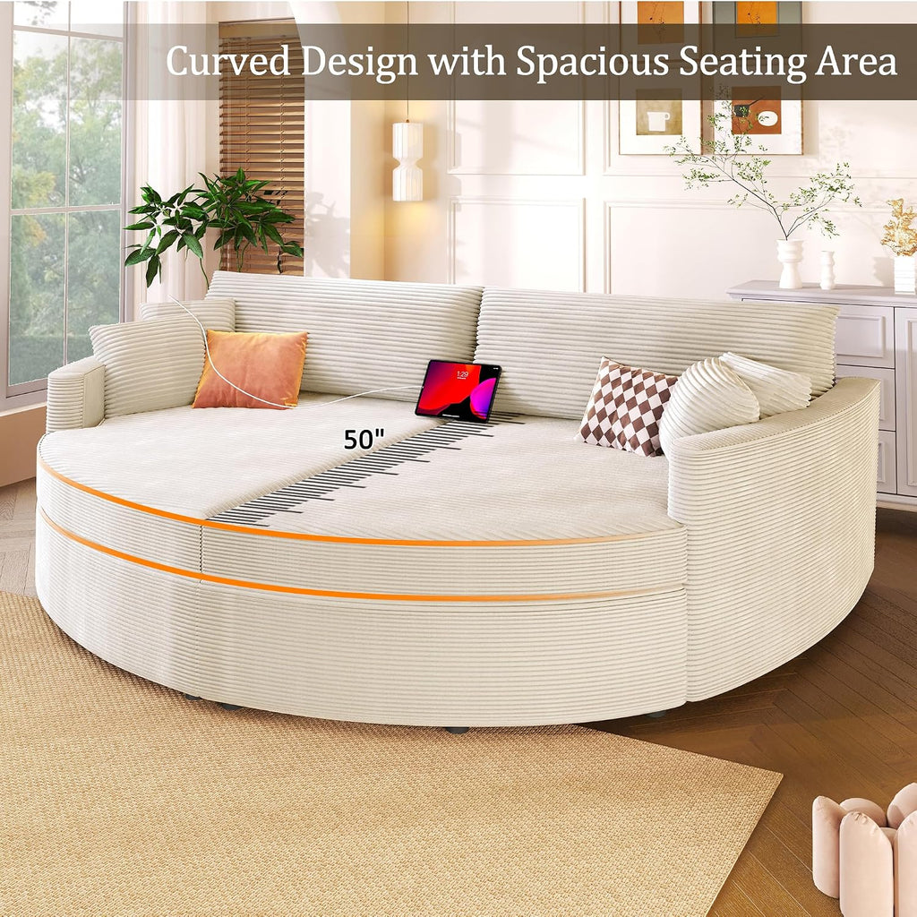 Merax 102.3' Oversized Double Chaise Lounge Indoor, Comfy Corduroy Upholstered Loveseat Sleeper Sofa Bed, Deep Seat Cloud Couch with USB Ports and Throw Pillows for Living Room, Beige