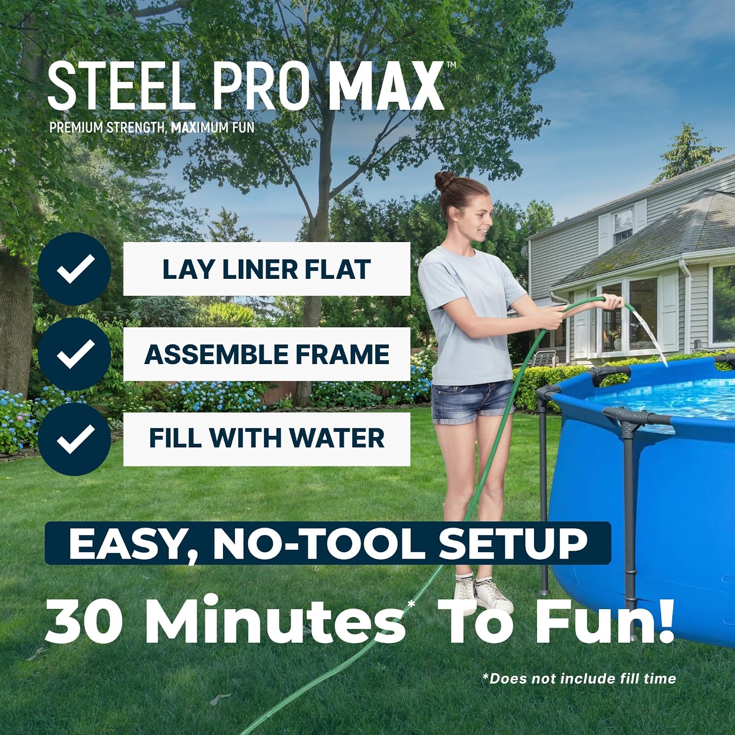 Bestway Steel Pro MAX 12' x 30' Above Ground Pool, Round Metal Frame Outdoor Swimming Pool for Backyard, Blue, Pool ONLY