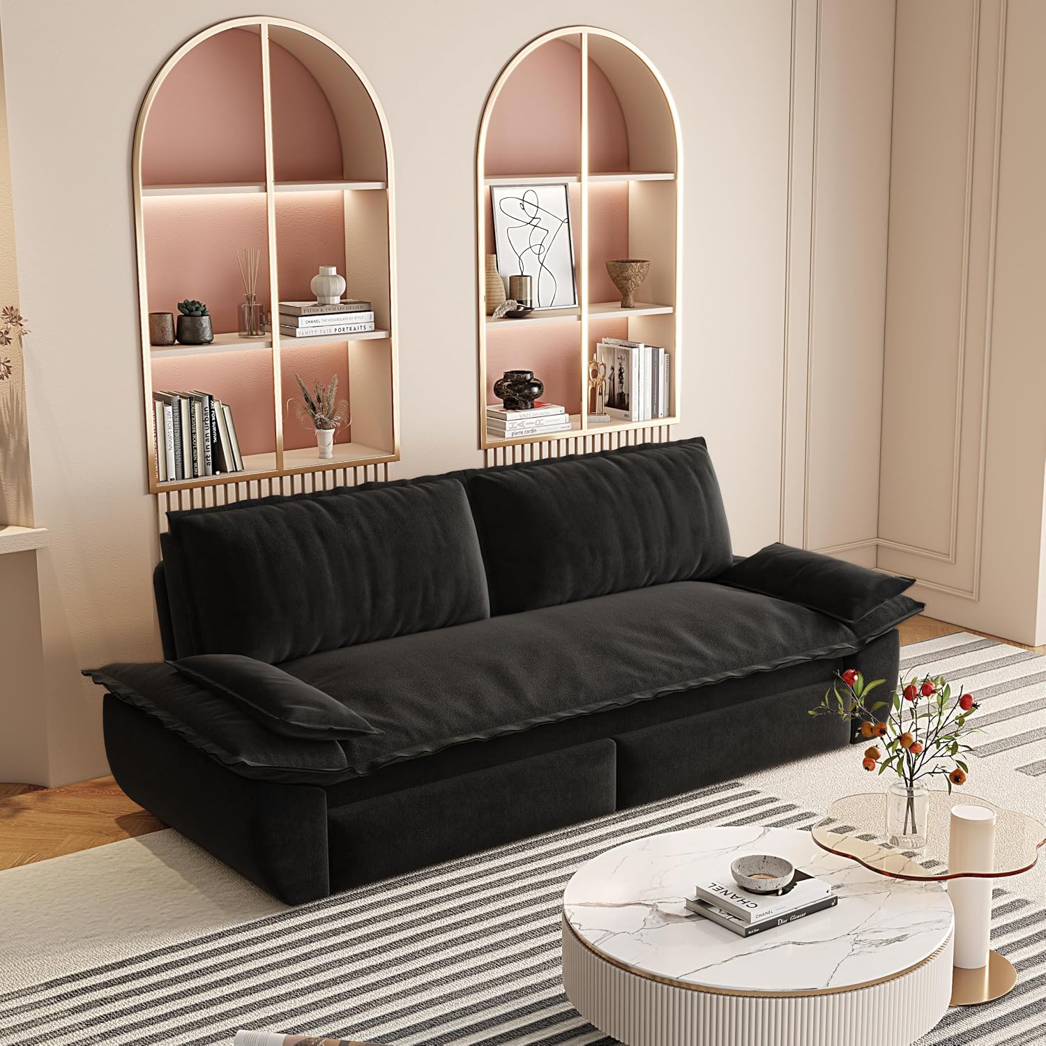 73.2' Oversized Convertible Loveseat Sleeper Sofa Bed for Living Room Queen Size Pull Out Sofabed, 3 in 1 Cloud Upholstered Pullout Lounge Sofa Couch with Pillow-top Armrest