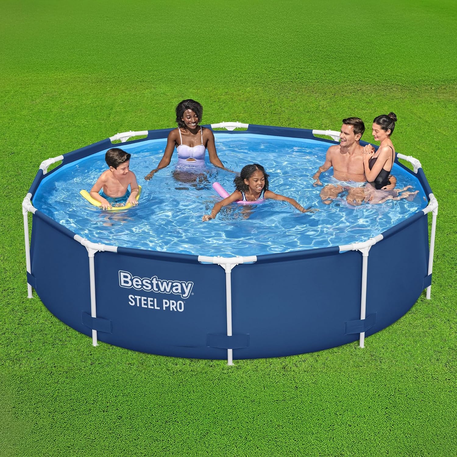 Bestway Steel Pro 10 Foot x 30 Inch Round Framed Above Ground Outdoor Backyard Swimming Pool Set with 330 GPH Filter Pump, Blue