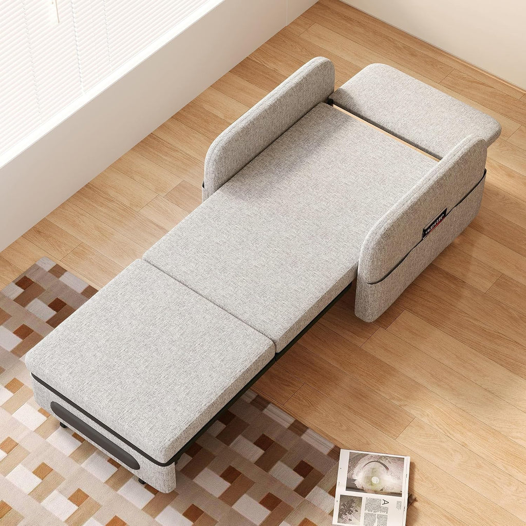 Extendable Sofa Bed zioSofa with Sleeping Function and Storage Space, Sofa Bed for Small Rooms and Living Rooms, Dark Grey and White (34.6'Gray)