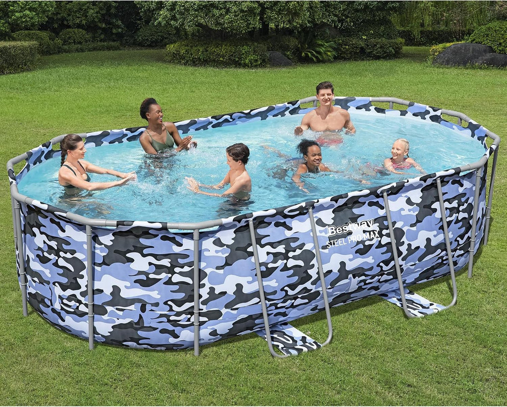 Bestway: Steel Pro Max - Oval Swimming Pool Set - 14' x 8'2' x 39.5, Blue Camo - Above Ground, Tritech Construction, Filter Pump, Ladder, 1,915 Gal.