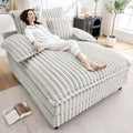 WESTSETLUX 54.8' W Oversized Chaise Lounge Chair Indoor with 5-Position Adjustable Backrest, Plush Sleeper Sofa Bed with Pillows, Upholstered Cloud Couch Chair for Living Room, Study Room, Silver Grey