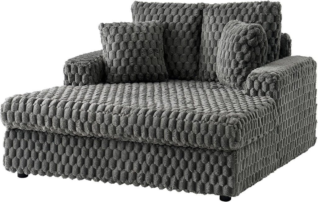 VanAcc 58-Inch Plush Sleeper Chair with Throw Pillows, Upholstered Chaise Lounge & Sofa Bed with Armrests for Living Room, Ash Grey