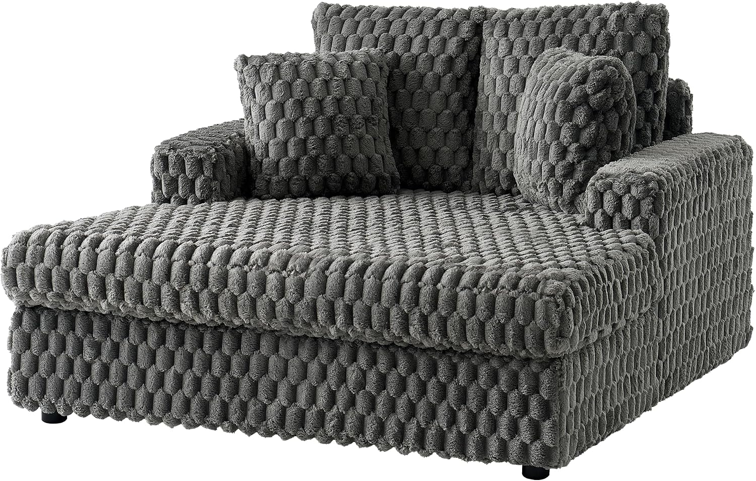 VanAcc 58-Inch Plush Sleeper Chair with Throw Pillows, Upholstered Chaise Lounge & Sofa Bed with Armrests for Living Room, Ash Grey