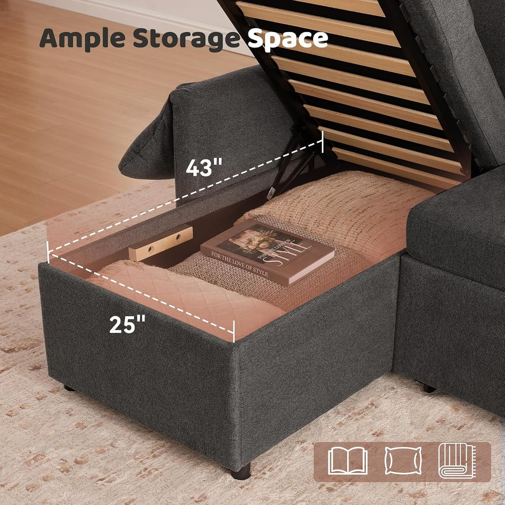 Tbfit 83'' Pull Out Sofa, 3 in 1 Sleeper Sofa Couch with USB & Storage Chaise, Comfy Sofa Bed with Pull Out Bed, Convertible Sleeper Sofas for Living Room, Small Spaces, Dark Gray