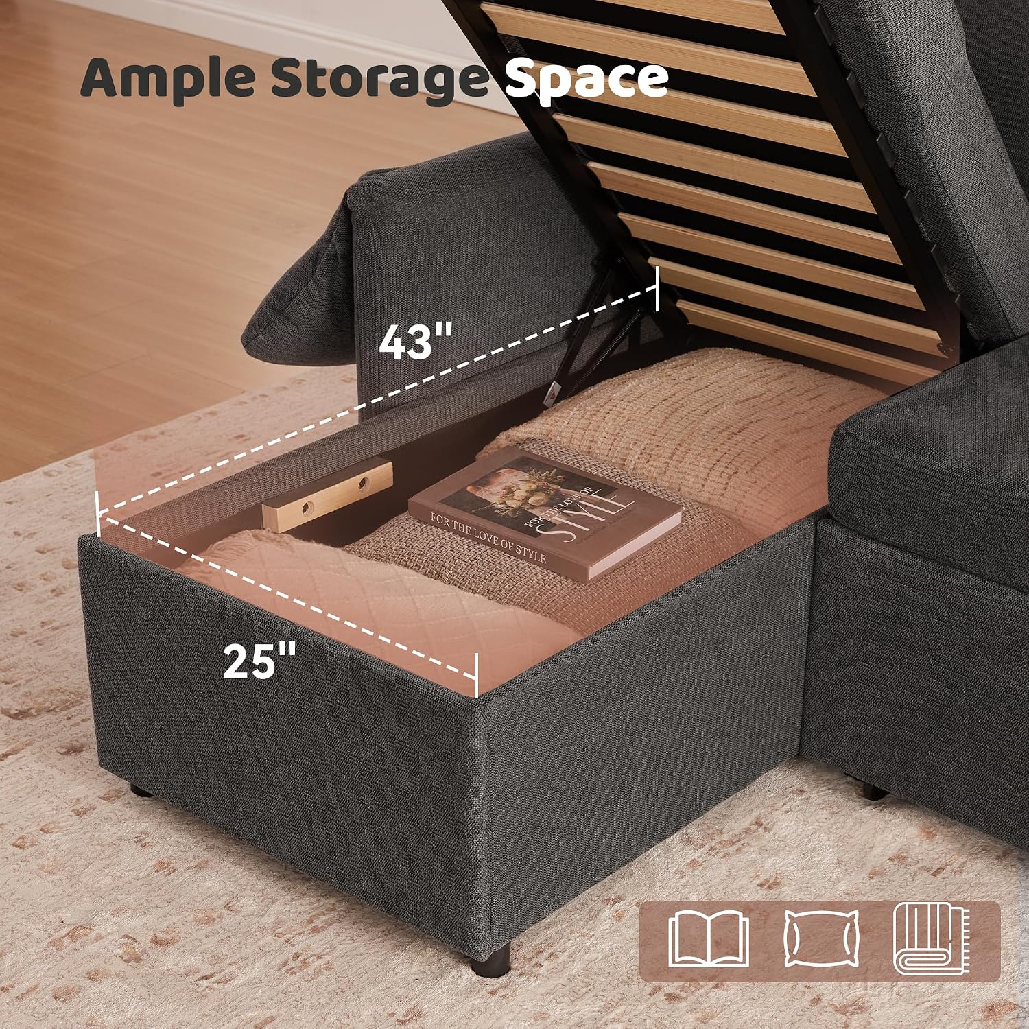 Tbfit 83'' Pull Out Sofa, 3 in 1 Sleeper Sofa Couch with USB & Storage Chaise, Comfy Sofa Bed with Pull Out Bed, Convertible Sleeper Sofas for Living Room, Small Spaces, Dark Gray