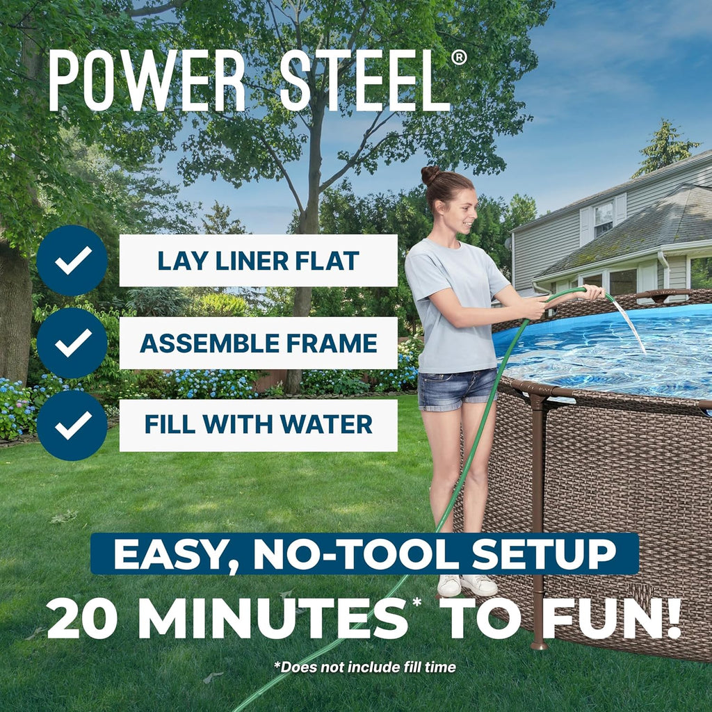 Bestway Power Steel 14' x 42' Round Above Ground Outdoor Backyard Swimming Pool Set with 1,000 GPH Filter Pump, Ladder, and Pool Cover