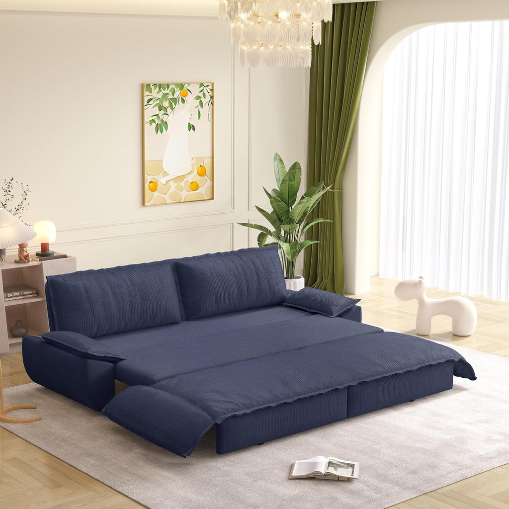 KEIKI 73.2' Queen Convertible Sofa Bed, 3-in-1 Pull Out Sleeper Couch with Compact Design, Corduroy Futon Loveseat Sofa for RV Camper Apartment Small Space Flexible Furniture Solution