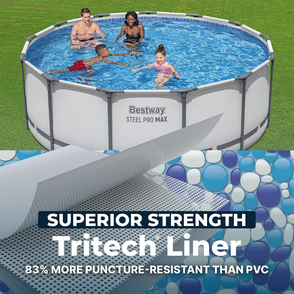 Bestway Steel Pro MAX 13' x 48' Above Ground Pool, Round Metal Frame Outdoor Swimming Pool Set with Filter Pump, Ladder, and Cover, Gray