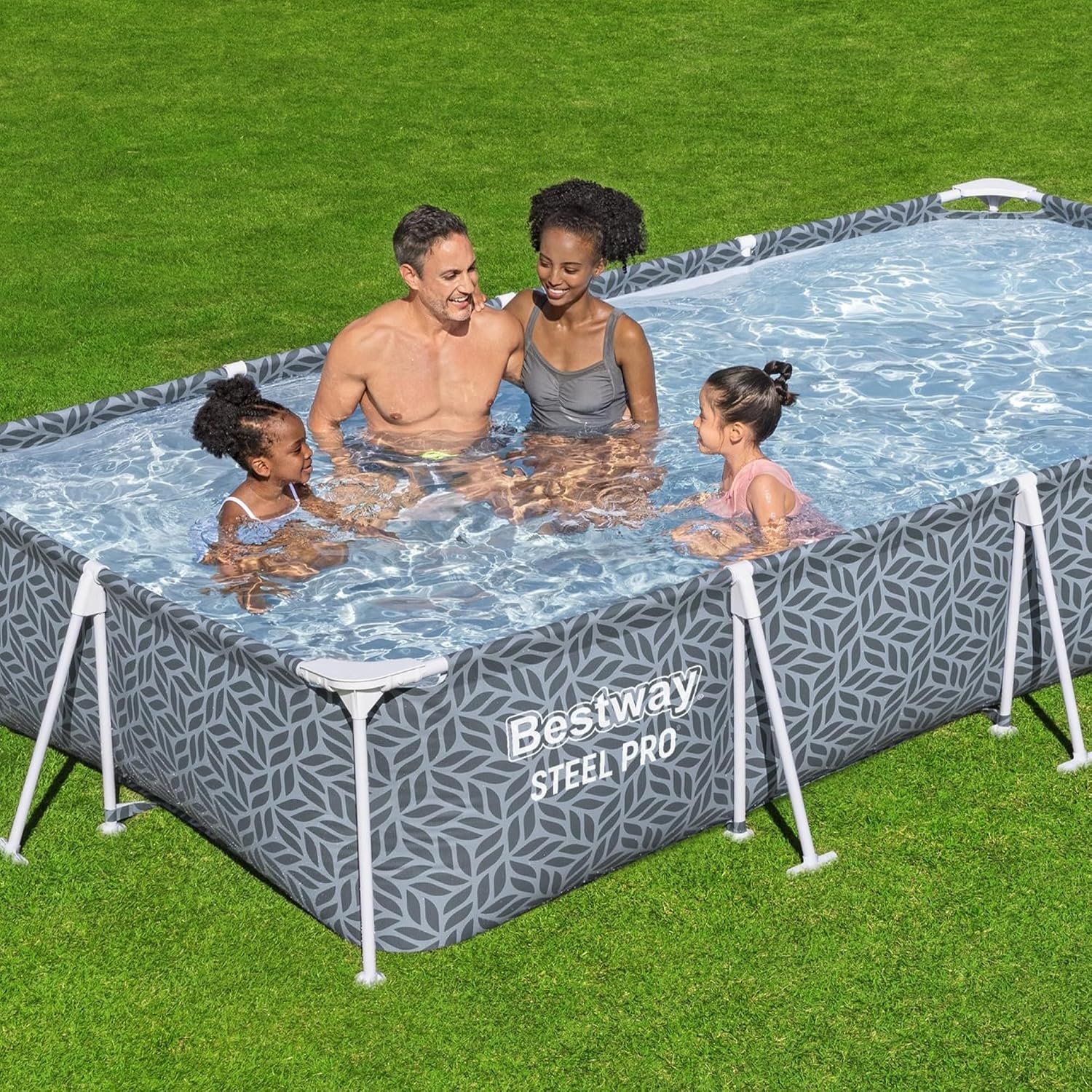 Bestway Steel Pro Rectangular Swimming Pool Above Ground Outdoor Backyard Framed Pool Set with 330 Gallon Filter Pump, 12' x 6' 7' x 26', Gray