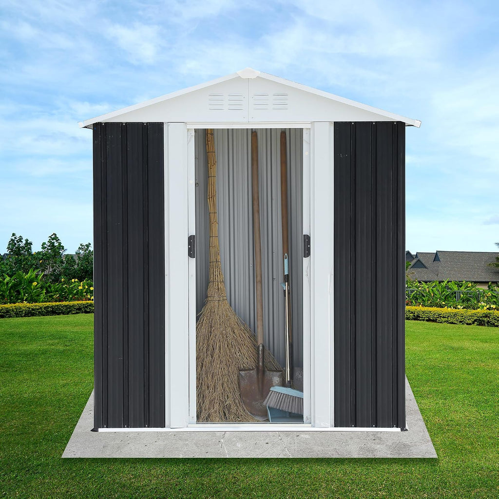 KEIKI 5x3FT Outdoor Storage Shed, Heavy-Duty Metal Storage Shed with Floor & Lockable Sliding Doors, Waterproof Tool Sheds for Garden, Backyard, Patio, Lawn