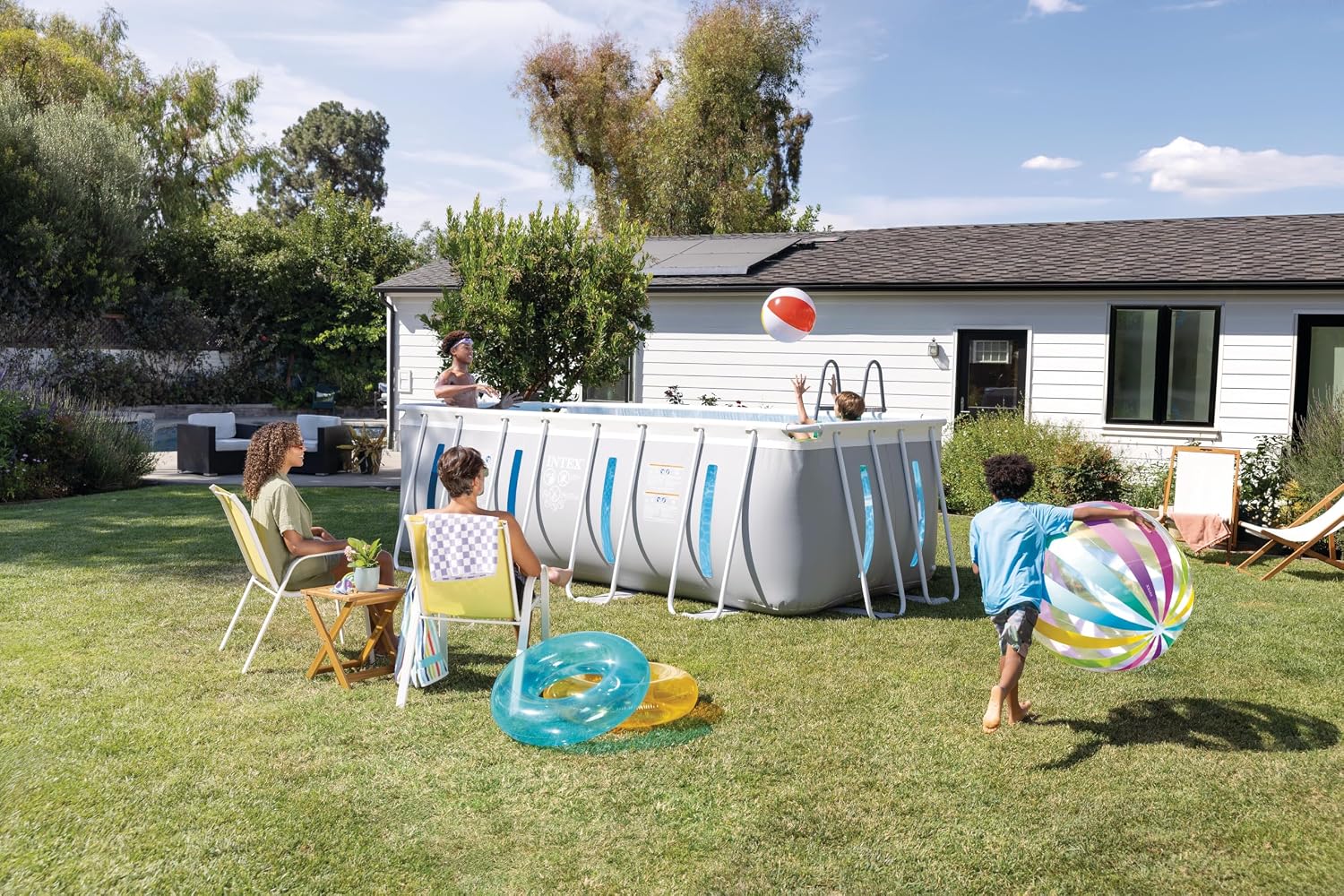 INTEX 26769EH 13ft X 6.5ft x 48in Prism Frame Clearview Rectangular Above Ground Swimming Pool Set with 530 GPH Cartridge Filter Pump, Ground Cloth, Pool Cover