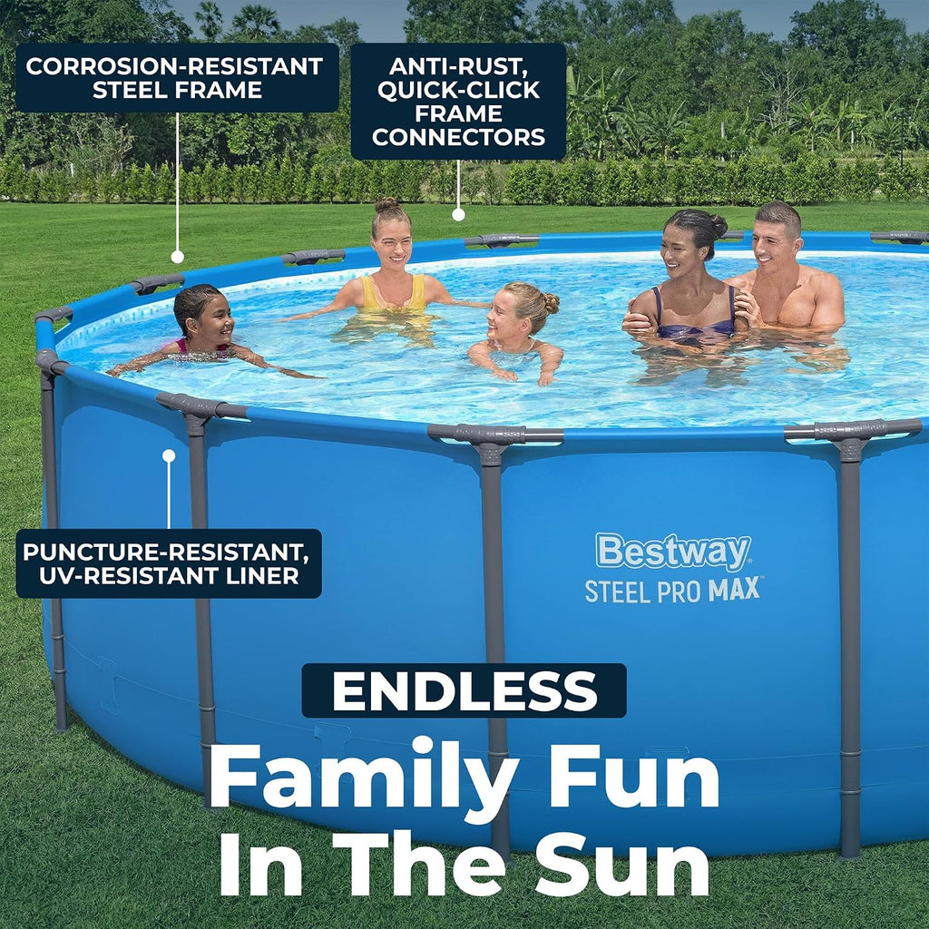Bestway Steel Pro MAX 15' x 48' Above Ground Pool, Round Metal Frame Outdoor Swimming Pool for Backyard, Blue, Pool ONLY