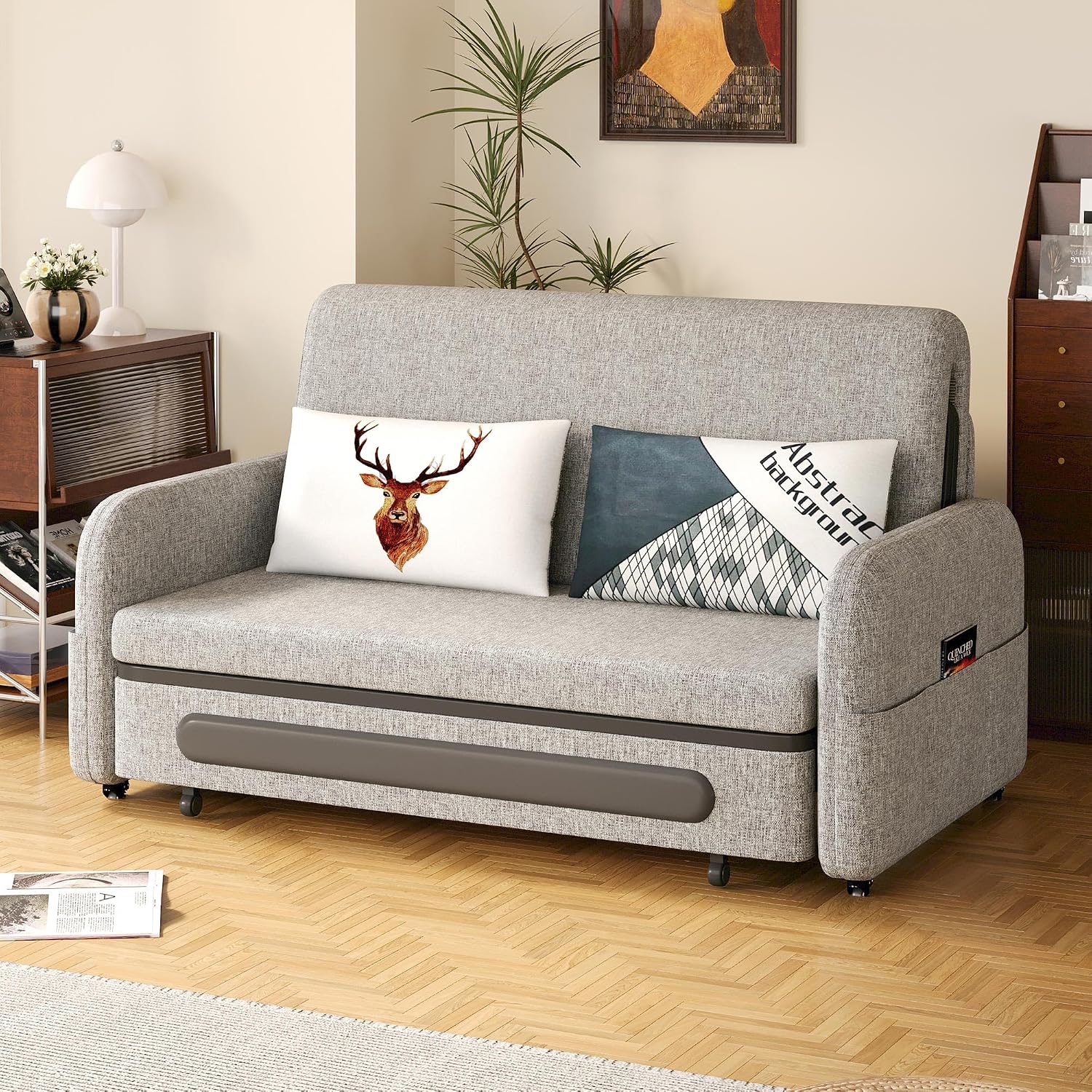 Versatile Pull-Out Sofa Bed – Compact Futon Couch for Small Spaces, Gray/White, 34.25' D x 59.84' W x 37.4' H, Ideal for Living Room & RV (61.61')