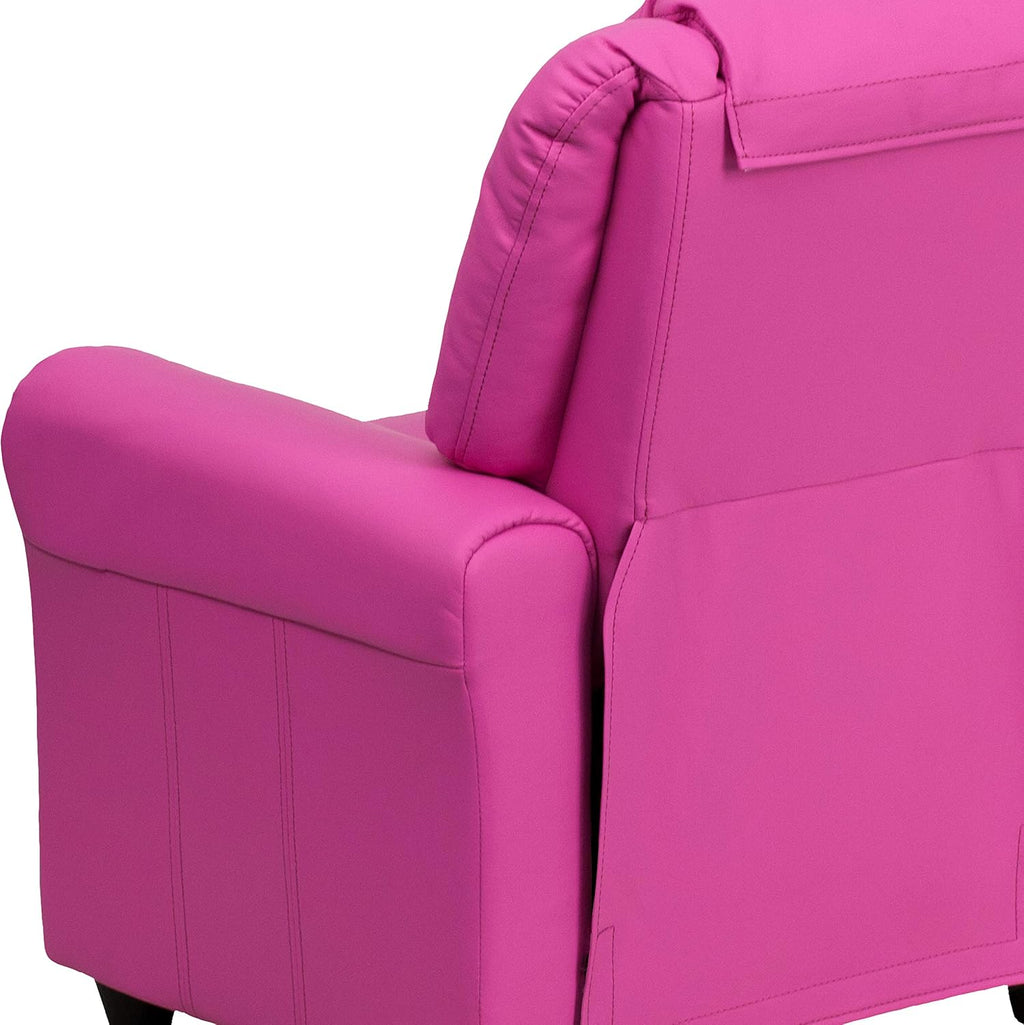 EMMA + OLIVER Hot Pink Vinyl Kids Recliner with Cup Holder and Headrest