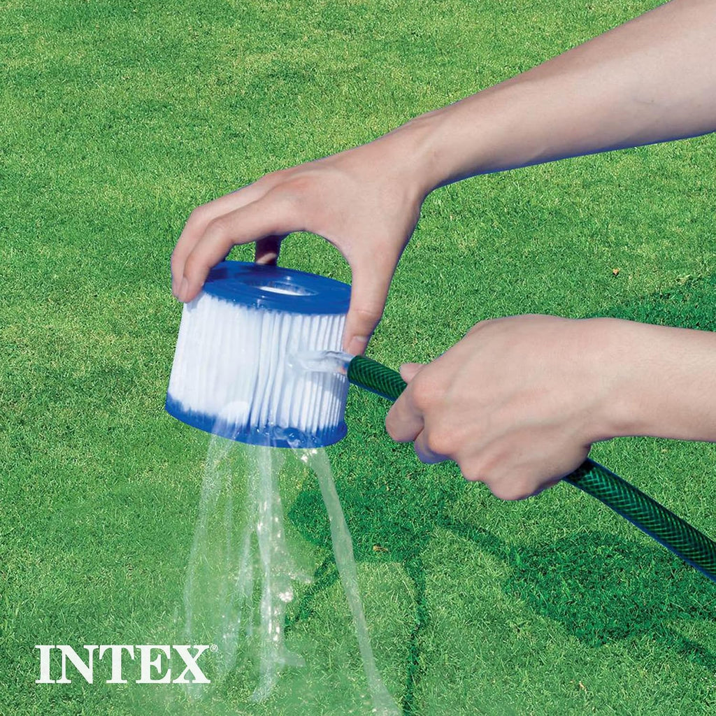 INTEX Pool Metal Frame 10'x30' Round Outdoor Swimming Pool Set with 330 GPH Filter Pump, Pool Cover, and Type H Filter Cartridge Replacements (6 pack)
